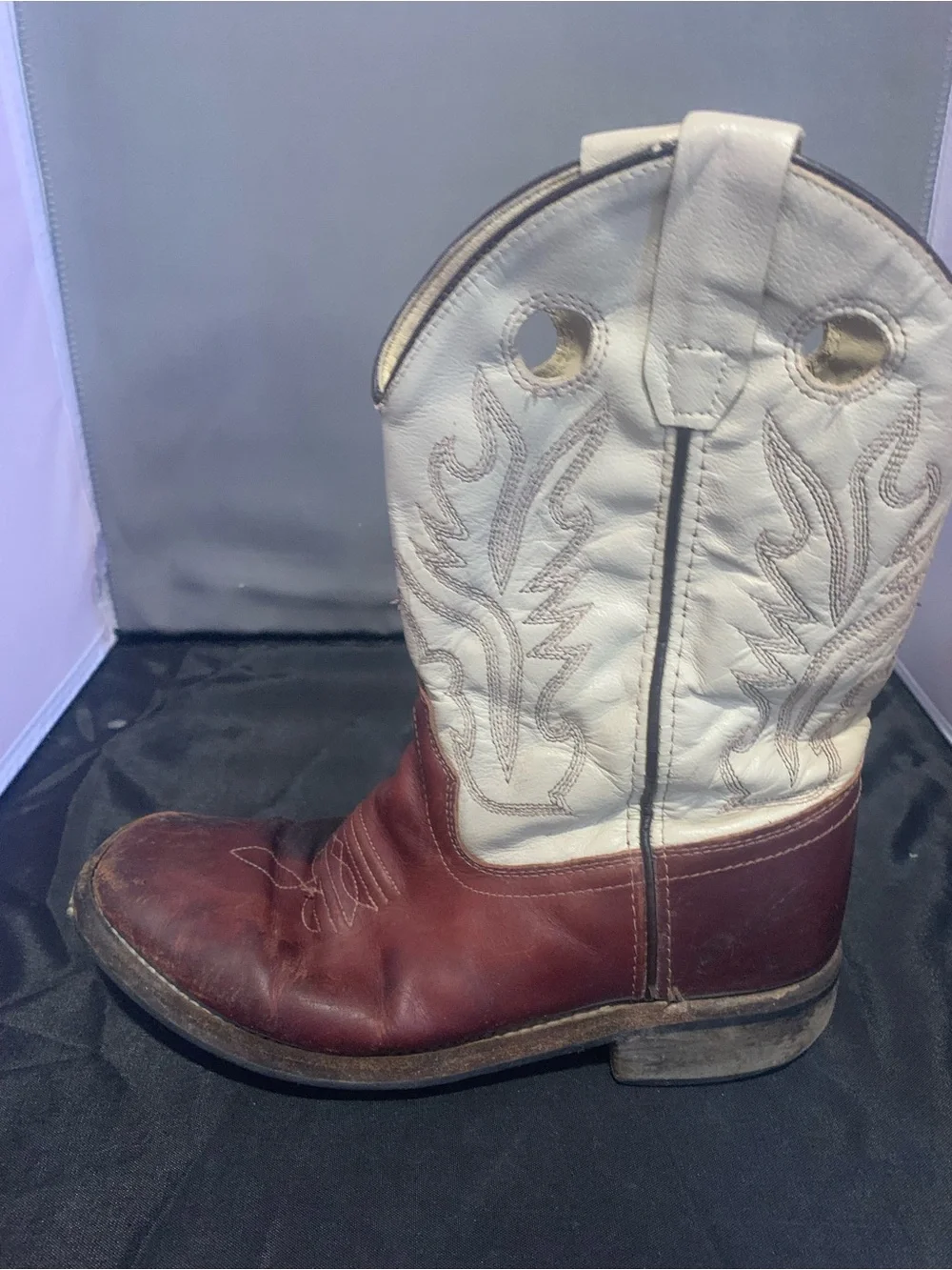 Kid’s ( Unisex ) Old West White and Brown Two-Tone Leather Cowboy Boots